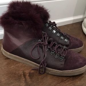 PLUM FUR LINED SUEDE AND LEATHER BCBG SNEAKERS